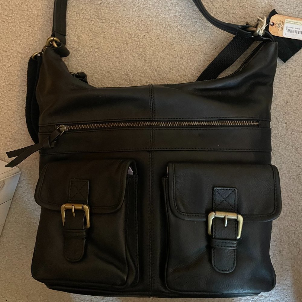Fat Face Black Leather Handbag
